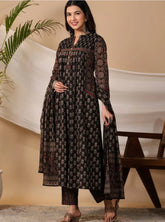 Beautiful Black Kurta With Pant Dupatta Set