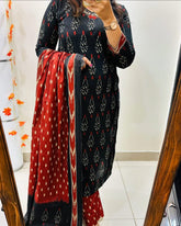 Black Ikat Cotton Kurta Set With Dupatta