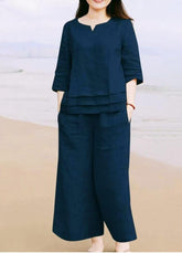 Pure Cotton Round Neck Tunic & Trousers Co-Ord Set- Blue