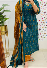 Green Ikat Cotton Kurta Set With Dupatta