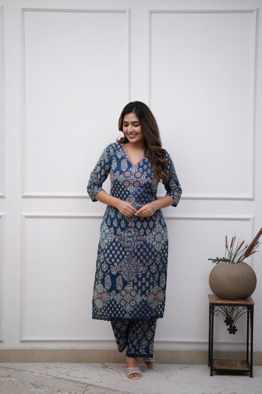 Pathani Blue cotton kurta set
