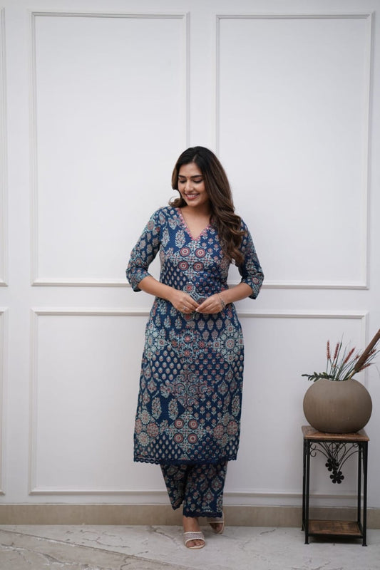 Pathani Blue cotton kurta set