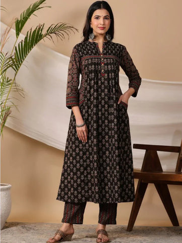Beautiful Black Kurta With Pant Dupatta Set