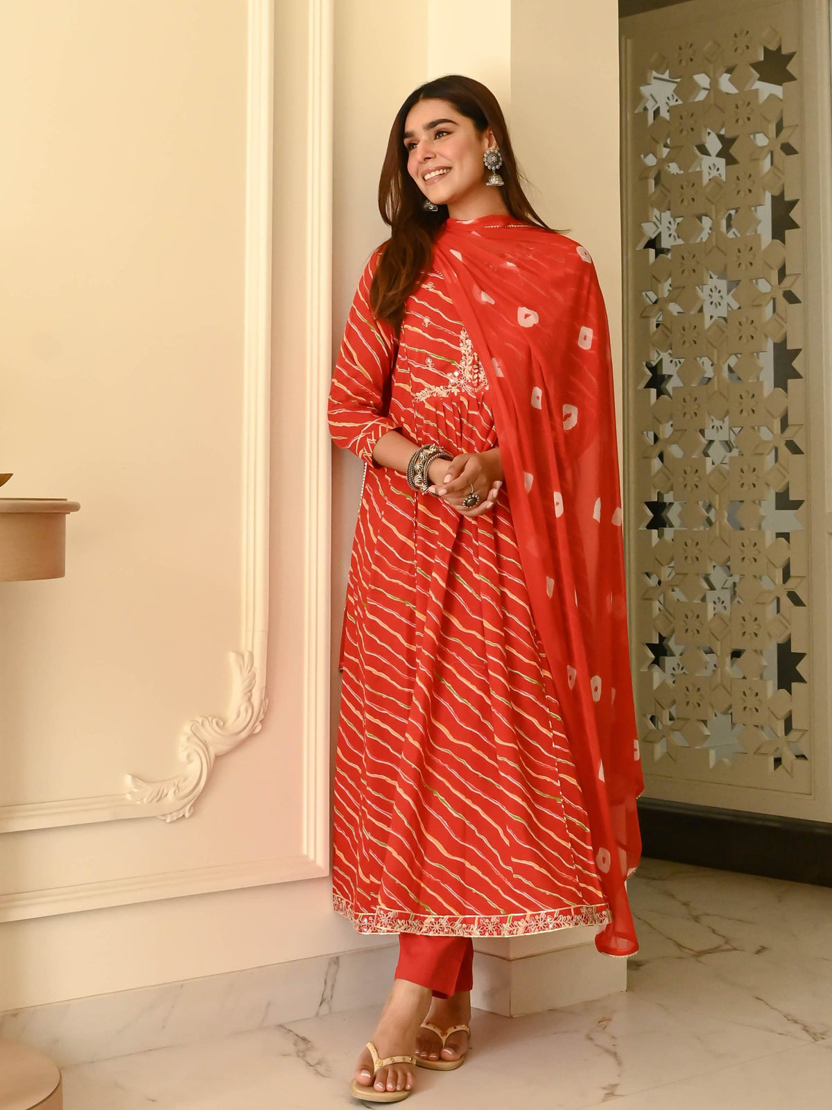 Leheriya Orange Cotton 3pc kurta set