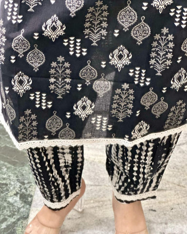 Black printed Rayon 3pc Kurta Set