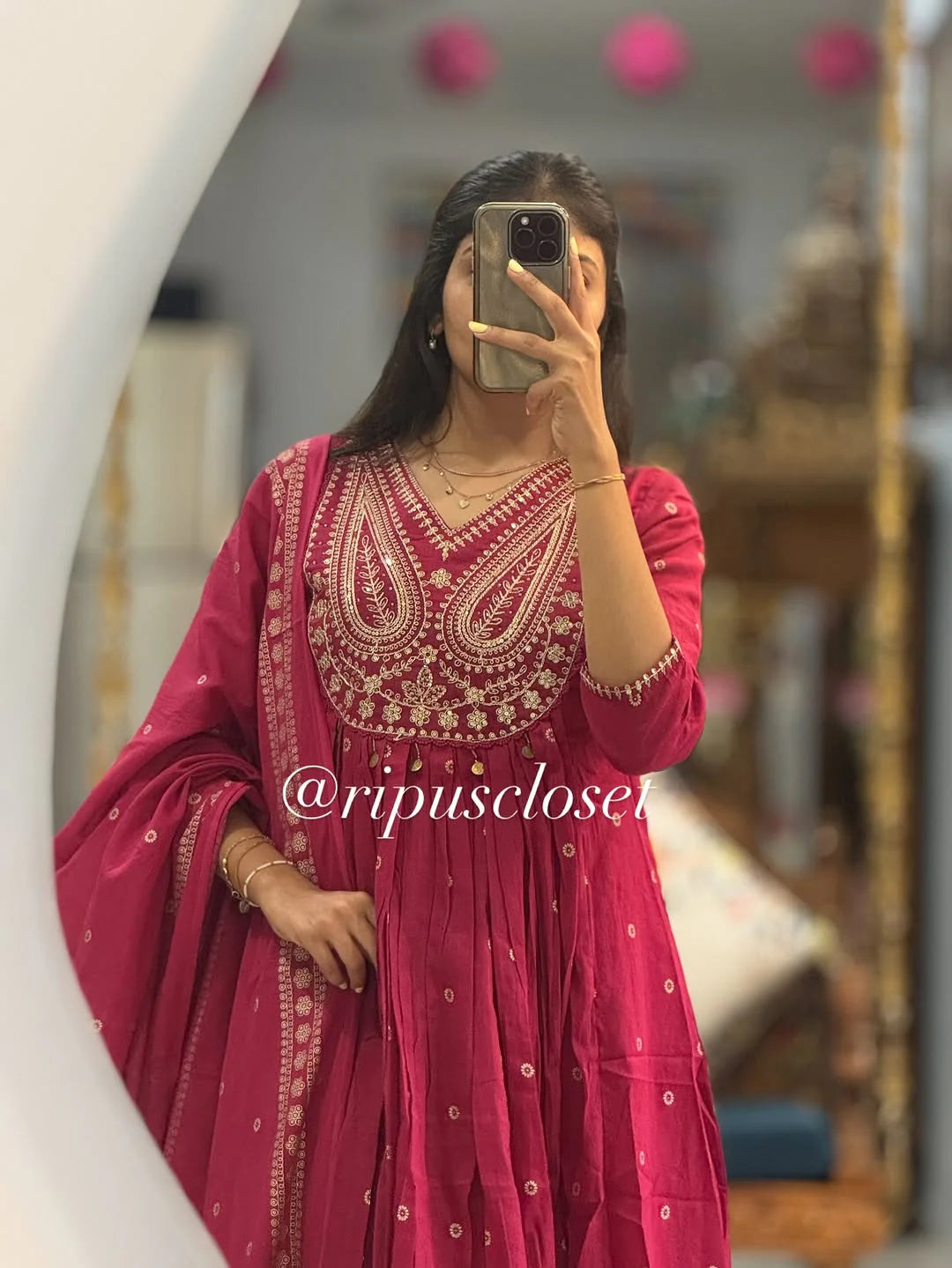 Stylish Cotton Embroidery Work Anarkali Kurta Set with Dupatta