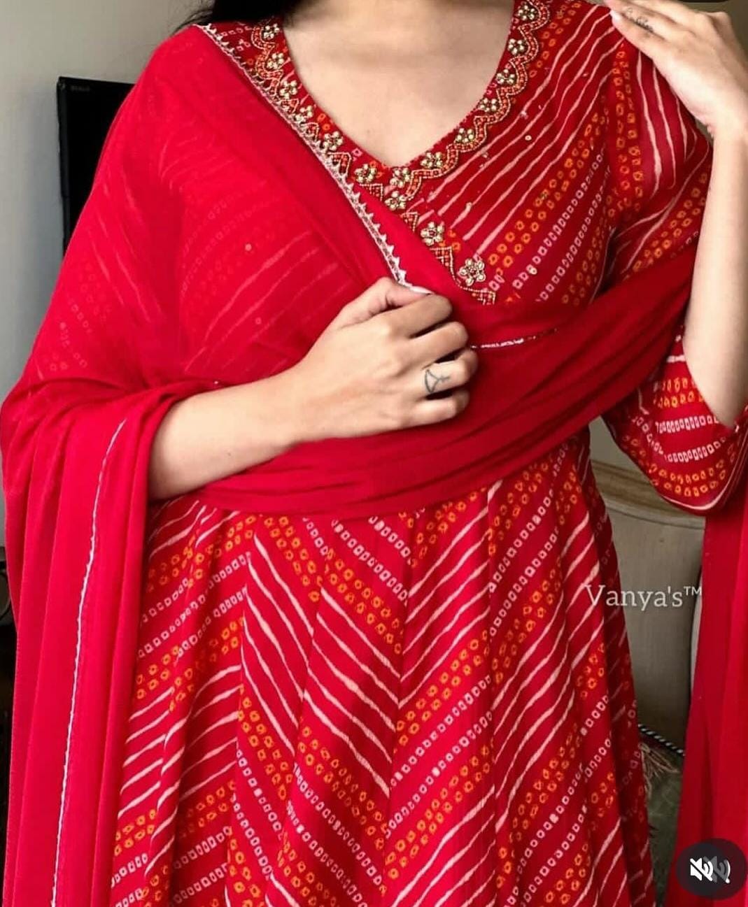 Red Bandej Anarkali 3pc Suit
