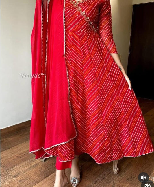 Red Bandej Anarkali 3pc Suit