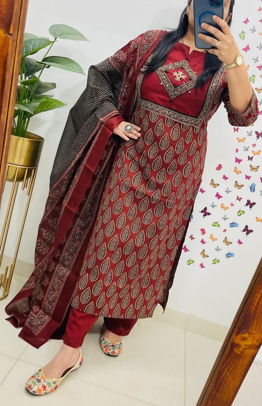 Cotton sequence embroided Printed 3pc set