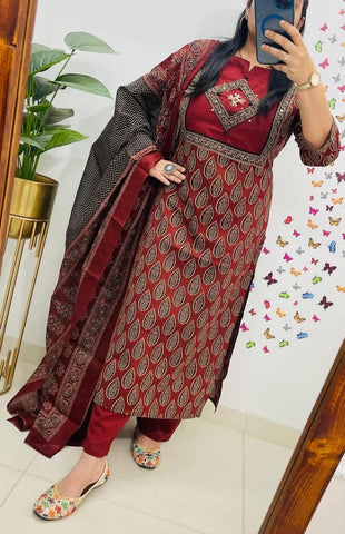 Cotton sequence embroided Printed 3pc set