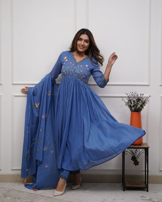Blue Orchid Embroidered Anarkali
