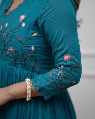 Turquoise Embroidered Anarkali Set